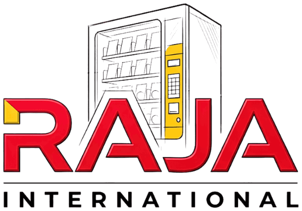 RAJA International — Logo mit Pizza-Automat